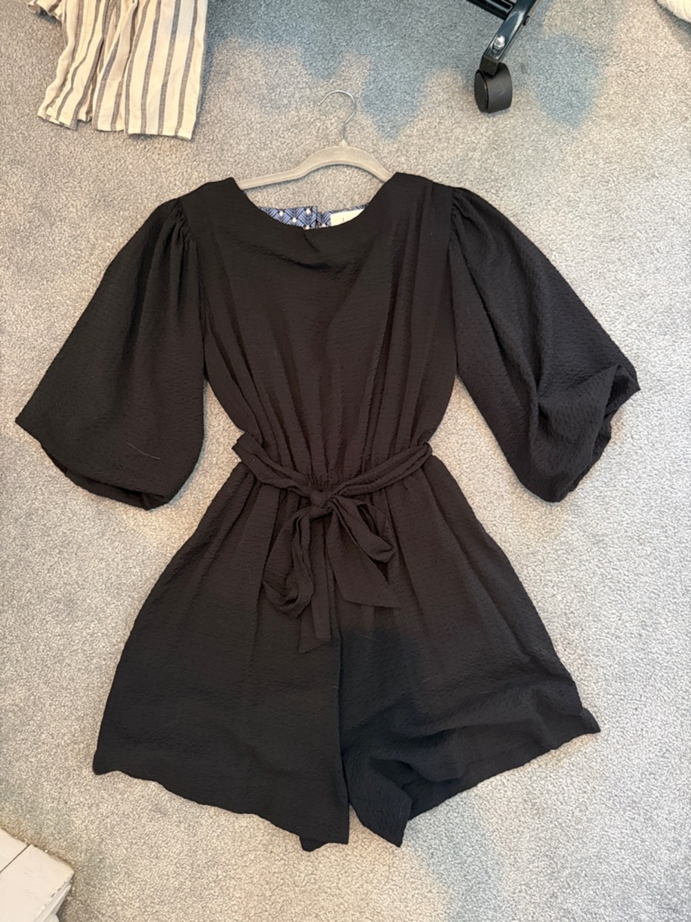 Anthropologie Black Textured Top with Patterned Trim